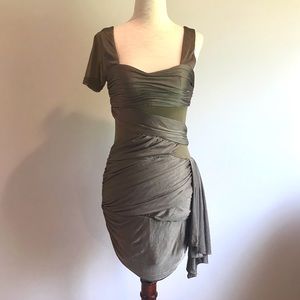 Asymmetrical Army Olive Green Bebe Mini Dress - XS